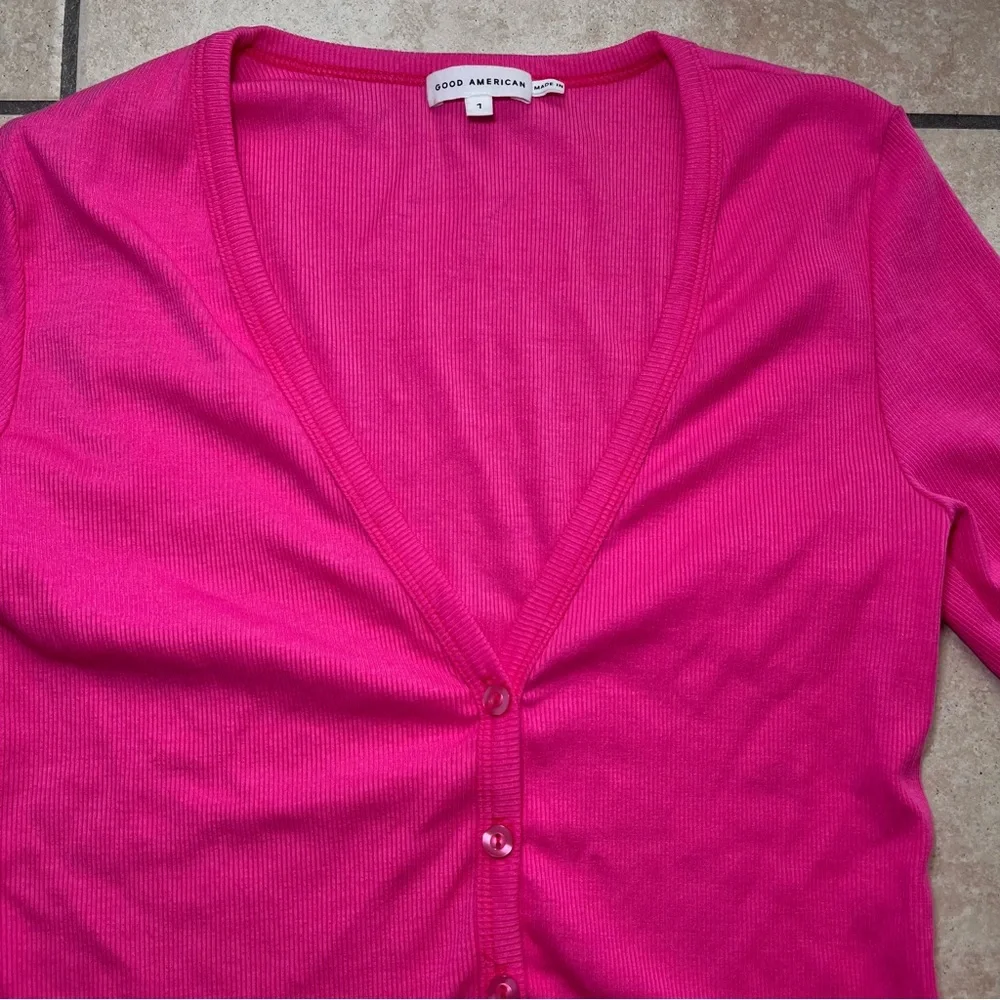Good American Rib Long Sleeve Button Top in hot pink‎ Women’s Size 1 Barbie Pink